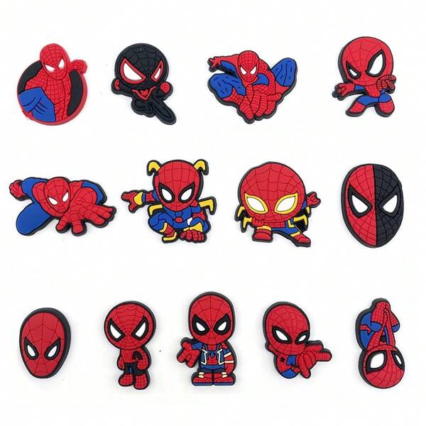 Marvel 13 piezas Accesorios de zapatos de Marvel Spider-Man - Decoraciones de sandalias de PVC - Regalos de dijes para zapatos escolares