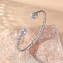 1pc Middle Eastern Style Adjustable Threaded Bangle Bracelet With Zirconia Stones, Suitable For Birthday, New Year Gift
