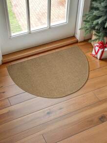1pc Nordic Style Brown Faux Jute Fabric Washable Bottom Entrance Door Mat, Semi-Circular Warm Earth Tone Doormat For Indoor And Outdoor Use, Practical Hallway Bedroom Luxury Home Decor Carpet, Easy To Maintain Entryway Rug