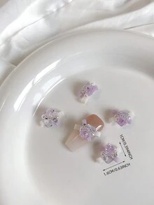 美甲装饰 - 3D 蝴蝶珍珠链、锆石心形、树脂花水晶；5 件银色蝴蝶美甲饰品、3D 美甲水钻蝴蝶装饰、新娘美甲雪纺丝带和合金配件美甲用品美甲美甲饰品美甲宝石 - 彩色 - 查看 13