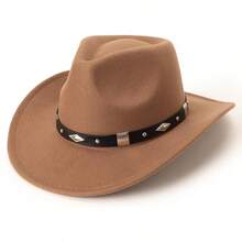 Classic Western Felt Cowboy Hat With Wide Brim For Outdoor Use - 1 Pack Style 4: Khaki - View 1