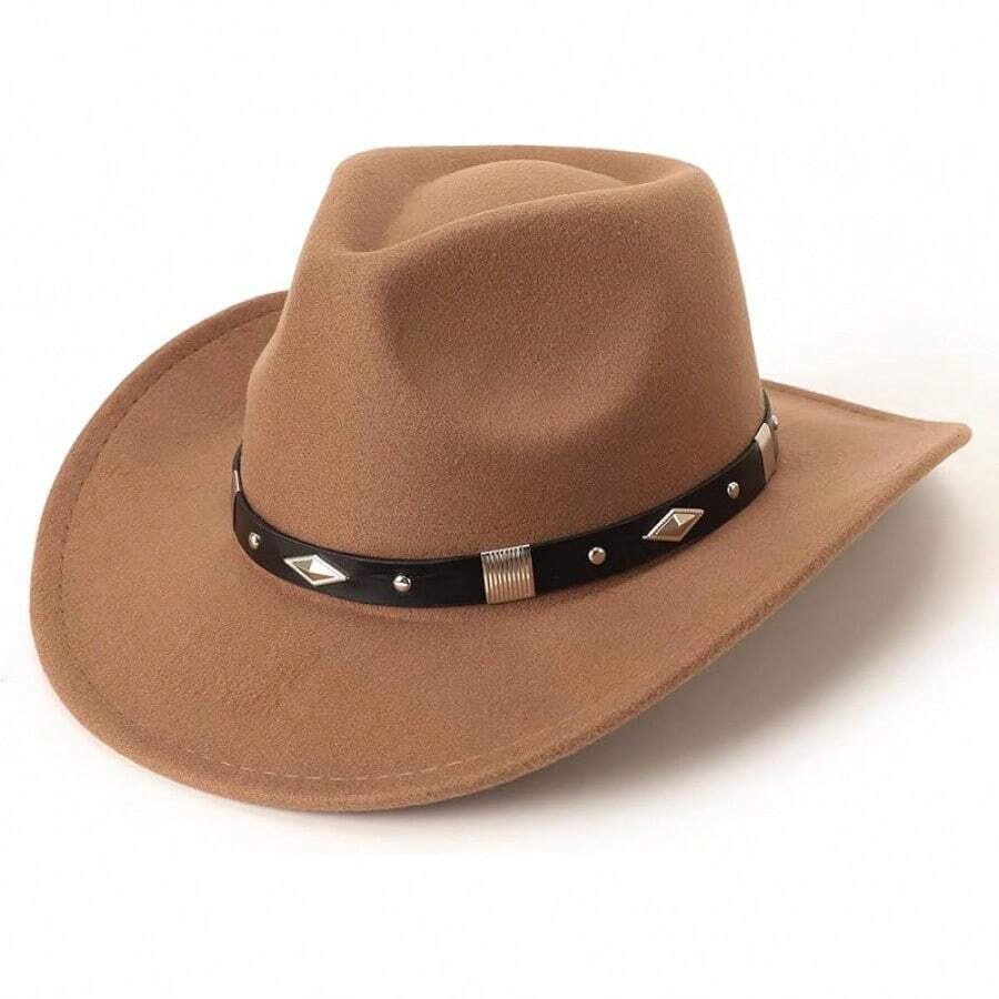 Classic Western Felt Cowboy Hat With Wide Brim For Outdoor Use - 1 Pack Style 4: Khaki - View 1