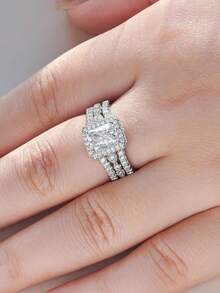 AIHUASI 2 件套可拆卸护戒承诺结婚订婚戒指套装女士纯 925 纯银 6*8 毫米 1.88 克拉明亮式切割高级方晶锆石新娘套装精美珠宝情人节礼物