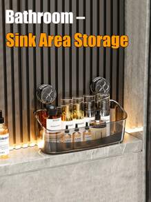 PET transparentes Badezimmer, Dusche, Küche, Toilette Aufbewahrungsregal - 2 Farben (Klar Weiß & Rauchgrau), klebefrei mit Saugnapf-Befestigung und Twist-Lock Luftfreigabe-Technologie, bohrlochfreie Wandmontage ohne Beschädigung, wiederverwendbares Mehrzweck-Aufbewahrungsregal für Gewürzgläser, Toilettenartikel, Toilettenpapier, Badezimmerzubehör, feuchtigkeitsbeständig, platzsparendes Design Rückkehr zur Schule