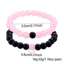 2pcs/Set 8mm Pink, Light Purple, Black & White Handmade Beaded Elastic Couple Bracelets, Gift Card Included For Valentine's Day - Bracelet - View 3