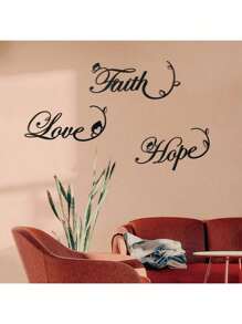 3 Peças/Conjunto Decoração de Parede de Aço Fé Amor Esperança, Decoração Doméstica Moderna, Placas de Parede de Metal, Citação Positiva para Pendurar na Parede