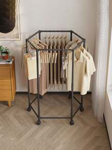 1 pièce Étendoir à vêtements sur pied, rotatif à 360°, avec roulettes coulissantes. Étagère hexagonale de stockage et de séchage, organisateur et cintre de vêtements grande capacité pour usage domestique
