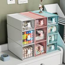 PP White Drawer Desktop Storage Box Simple Storage Box, Makeup Organiser,Drawer Organiser,Transparent Pen And Cosmetics Storage Box, Minimalist Multi -Compartment Desktop Accessories Storage Box, Stationery Plastic Monochrome Storage Box, Can Be Stacked For Student Dormitory