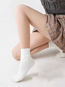 1 双女士加大码紧身裤袜，时尚简约风格连裤袜，天鹅绒打底裤 - 杏色 - 查看 2