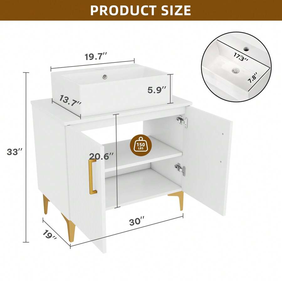 24/30 Inch Bathroom Vanity With Vacuum Forming Counter Top Sink Combo With Shelf - 30" - View 1