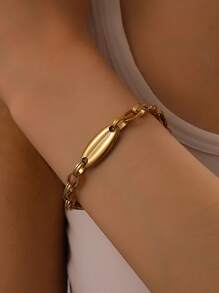 Geometric Oval Bracelet, Stainless Steel Gold-Plated Jewelry, Versatile And Fashionable Ladies' Accessories Suitable For Various Occasions Of Wearing And Matching