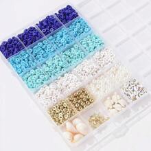 1 caja Kit de fabricación de joyas con cuentas con temática oceánica, pulsera de la amistad estilo vacaciones de verano, cuentas de arcilla para manualidades de joyería DIY, collar y aretes, regalo para días festivos
