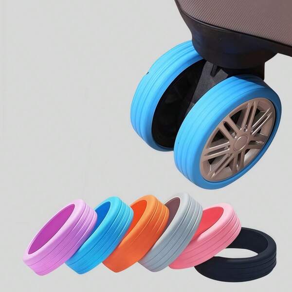8 pièces de protecteurs de roue en silicone pour bagage homme et femme. Housse de roue pivotante pour valise. Accessoires de voyage et de croisière, essentiels pour dortoir, protège-roues pour voyages, maison, camping, extérieur, plage, rentrée scolaire.