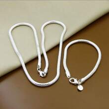 Juego de joyería de plata de ley 925 de alta calidad que incluye un collar y pulsera de cadena de hueso de serpiente de 3 mm de grosor, para hombres y mujeres