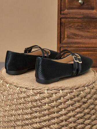 WHDXY Women's Fashion Square Toe Flats, Fairy Style French Flat Shoes, Slip-On Ballet Flats For Work, Casual Wear With Jeans