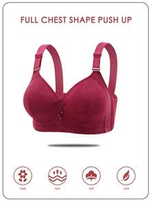 Sujetador sin costuras para mujer, sujetador de encaje floral de copa completa ajustable, ropa interior de mujer con tirantes con bordado de flores, sin almohadilla de pecho extraíble, cómodo y suave con tirantes anchos para dar forma y soporte, lencería moldeadora para comodidad y estilo - Rojo - Ver 2