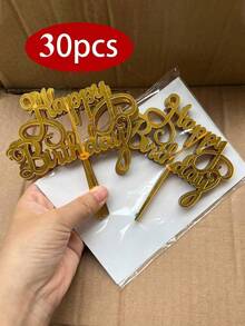 10 件生日快乐亚克力蛋糕装饰，派对、周年纪念、情人节生日蛋糕装饰，现代字母形状蛋糕装饰，送给家人和朋友的创意礼物，适合生日、母亲节、夏季、万圣节、圣诞节 - 金色 - 查看 16