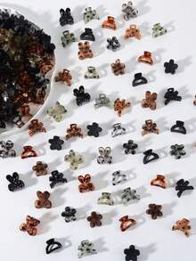 10/20/30 件极简发夹套装 - 混合颜色、花卉和蝴蝶结、可爱哑光塑料发夹、各种迷你马尾辫和发髻配件 [随机搭配] - 彩色 - 查看 9