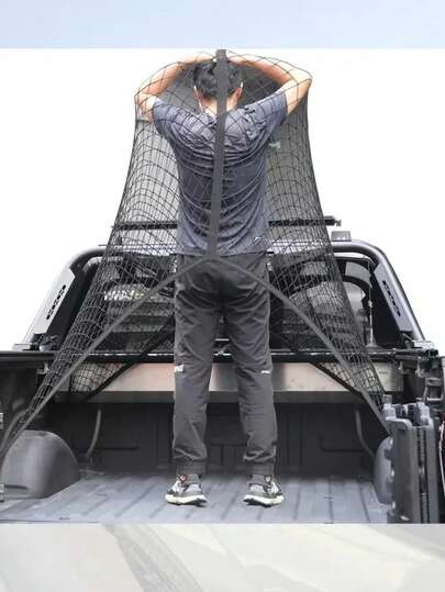 Cargo Net For Pickup Truck Bed, Trucks Cargo Net Mesh Organizer, 4'x4' Stretch To 7'x7' Highly Elastic Truck Bed Net For Camping, Trip Luggage, Compatible With Trailer,