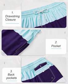 Mens Swim Trunks With Compression Lined Short Bathing Suits For Men 5 Inch Inseam Liner Men's Swimming Trunk - Blue Line - View 4