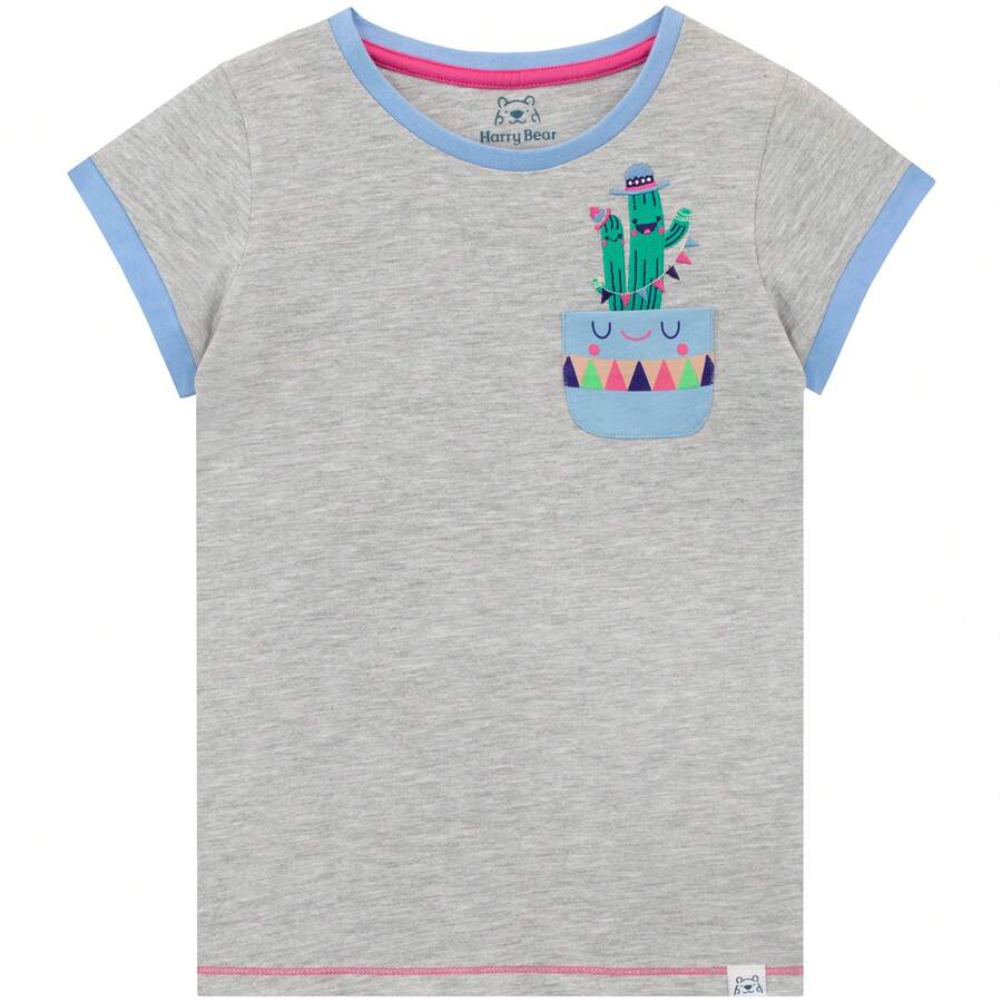 Harry Bear Girls T-Shirt | Girls Cactus T-Shirt | Girls Top | Kids T-Shirts | Official Merchandise | Fast UK Delivery Shipping | Trusted UK Seller | Great Gift For Kids | Perfect For Summer Holidays, Birthdays And Christmas - Grey - View 1