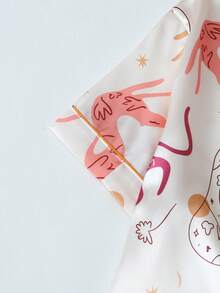 Conjunto de pijama de short y blusa de manga corta con estampado animal para mujer