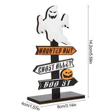 1/2 buah Hiasan Meja Kayu Hantu Halloween Kerajinan Dekorasi Rumah Halloween Hadiah Pesta Halloween - MultiWarna - View 8