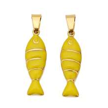 5 件不锈钢彩色珐琅鱼形饰品 DIY 项链耳环条纹鱼吊坠制作用品配件