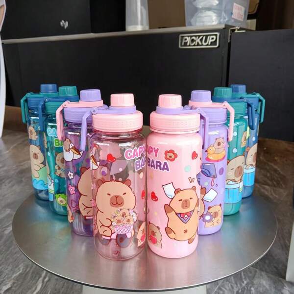 1 pieza Botella de agua a prueba de fugas de 800ml con diseño de dibujos animados de Capibara, vibrante y elegante, adecuada para deportes, fitness, oficina, picnic, camping, viajes, ideal para vacaciones, cumpleaños, aniversarios, graduaciones, Año Nuevo, Halloween, regalos de Navidad