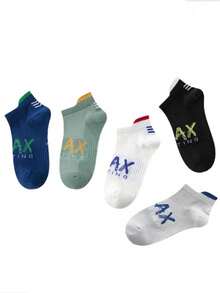 5 Pairs Boys' Thin Breathable Mesh Letter AX Ankle Socks, Summer - Multicolor - View 10