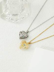 1pc Angel Wing & Heart Shaped Gold Plated Zirconia Embedded Pendant Necklace, Fashion Versatile Jewelry For Women Wedding/Date, Gift For Holidays