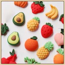 17pcs Creative DIY Resin Matte Simulation Vegetable & Fruit Fridge Magnets, Avocado, Carrot, Grape, Cherry, Pineapple Decor Magnets, Photo Wall Black & White Stickers, Cute Decorative Stickers For Kitchen, Office, Whiteboard, Home Decor, Gift For Friends & Family, Valentine's Day Gift