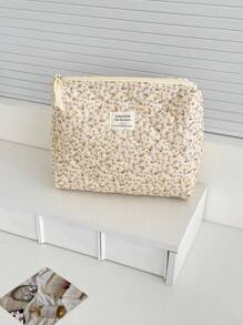 1 Pink Cosmetic Bag, Corduroy Floral Cosmetic Bag, Portable Large-Capacity Storage Bag, Multi-Functional Storage For Wash Bags, Girls' Cosmetic Bags, Cosmetic Storage Bags, Skin Care Cosmetic Bags, Cosmetic Boxes, Cosmetic Bags, Jewelry Storage Bags