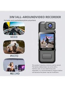 1pc Wearable Camera 1080P HD With 180° Rotatable Lens, LCD Display & Night Vision - Portable USB Rechargeable Body Camera For Security, Sports, Travel, Vlogging, Daily Life - Auto Focus, TF Card, 1000mAh Battery