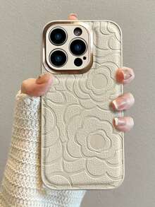 Étui de téléphone en TPU doux avec motif de fleur de camélia, compatible avec 11 12 13 14 15 16 Plus Pro Max, étanche, antichoc, anti-chute, résistant aux rayures - Beige - Voir 1