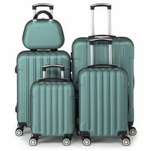 5 Piece Suitcase Set With Corner Protectors, 12/16/20/24/28 Inch Durable Hard Shell 360 Degree Spinner Wheels Large Capacity Multifunctional Lightweight Travel Suitcase - Xanh dọc và xanh ngang - Xem 2