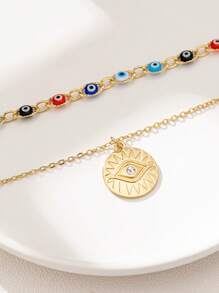 Set de 2 collares con ojos de demonio de varios niveles y rinestones coloridos en estilo hipster