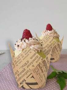 50pcs Brown/White Newspaper Style Greaseproof Paper Cupcake Liners For Muffin Cup