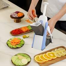 Practical Kitchen Gadgets, Compact Vegetable Slicer With 4 Cutting Types: Slicing, Julienne, Strip And Dicing, 420 Stainless Steel Cutter With Brush For Fruits Potato Carrot Onion, Good Gift In Kitchen, Blue - Blue - View 3