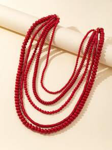 1 Stück Vintage Oversized wasserfallartige rote Acryl handgefertigte Perlenkette, lässige Layering-Pullover-Kette für Frauen