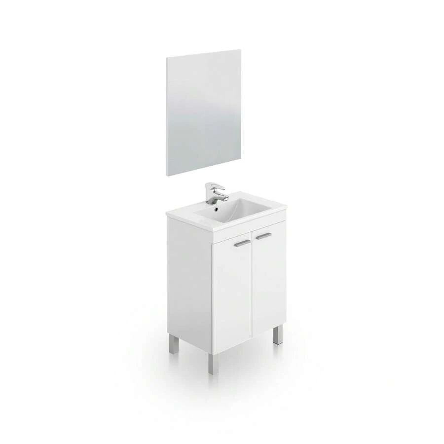 Duehome Armário de banheiro Liz 60 com espelho - Branco brilhante - Ver 1