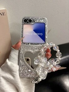 1 件可折叠手机壳，闪亮心形设计，兼容三星 Galaxy Z Fold 6 5G、Galaxy Z Fold5、Galaxy Z Fold4、Galaxy Z Fold7、Galaxy Z Flip 6/5/4/3、Galaxy Z Flip7 智能手机保护套 - 白色 - 查看 3