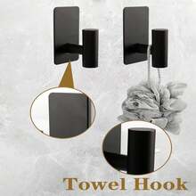 Juego de 6 piezas de toallero de baño sin perforación, anillo para toallas, portarollo de papel higiénico, gancho para abrigos y sombreros, juego de ganchos de pared montados - Negro - Ver 10