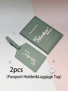 2件套时尚简约护照夹行李牌套装便携式护照套带卡槽行李登机牌标签适用于旅行和飞行男女旅行配件