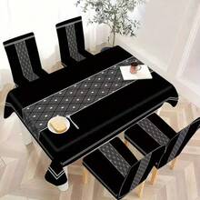 1/4/5/6/7件时尚简约欧美风印花椅套/椅套套装,适用于室内家居餐厅、酒店现代日常装饰。桌布适用于方桌,弹力椅套可水洗 - YT-095 - 查看 4