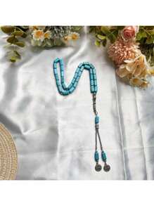 1 pieza Nuevo brazalete de oración musulmán de cuentas de turquesa de 33 cuadrados, de uso diario minimalista