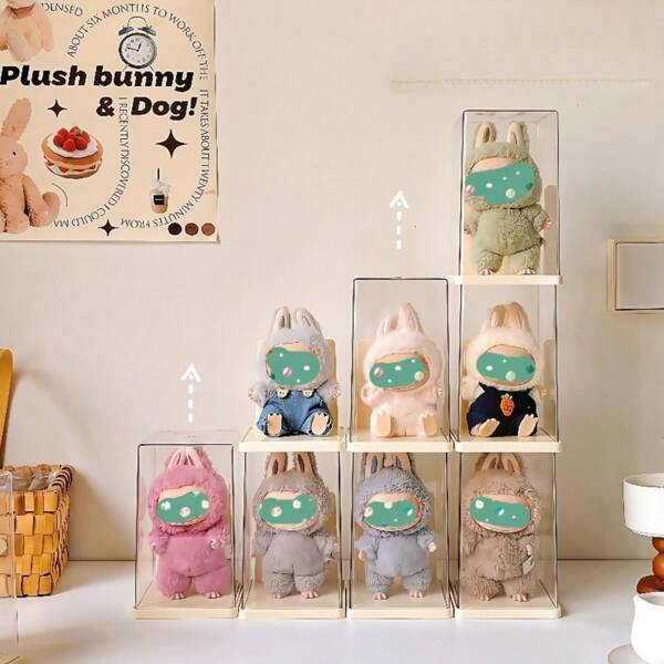1pc (Seat Only, No Dolls) For Labubu Transparent Display Box Can Be Stacked With Canvas, Vinyl Storage Box, Figurine Blind Box, Storage Rack