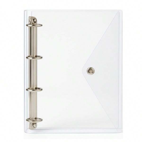 Caderno Fichário Pasta Organizadora 4 Argolas Transparente Fechamento com Botão