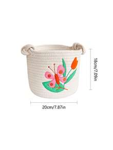1 Piece Round-Shaped Handwoven Storage Basket, Suitable For Hallway, Laundry Room, Bedroom, Living Room, Foldable For Child Toys, Clothes, Pillows, Blankets, Large Capacity Thick Rope Woven Laundry Basket With Lucky Knot Handle - Multicolor - View 6