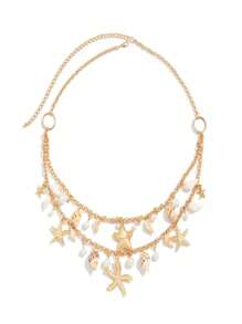 1 Stück/2 Stücke exquisite geometrische Muschel, Seestern, Perlen-Quaste Taillenkette, leichter luxuriöser Mode-Taillenträger, passend für Party, Hochzeit, Date, Jahrestag